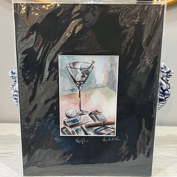 Artist Heather French GOLFTINI Golf Martini Matted Ready to Frame LE 22/50 Gift - Picture 1 of 7